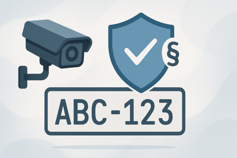 ANPR Kamera, Beispiel Nummernschild und DSGVO Icon